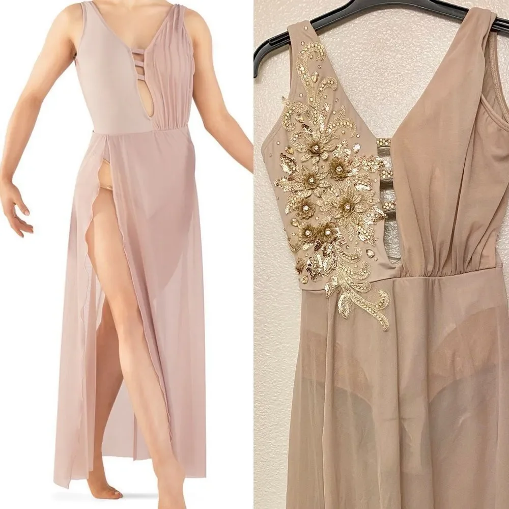 Tenth House solo custom 2 Die 4 Dance costume mauve tan maxi EPIPHANY TD23416 SA